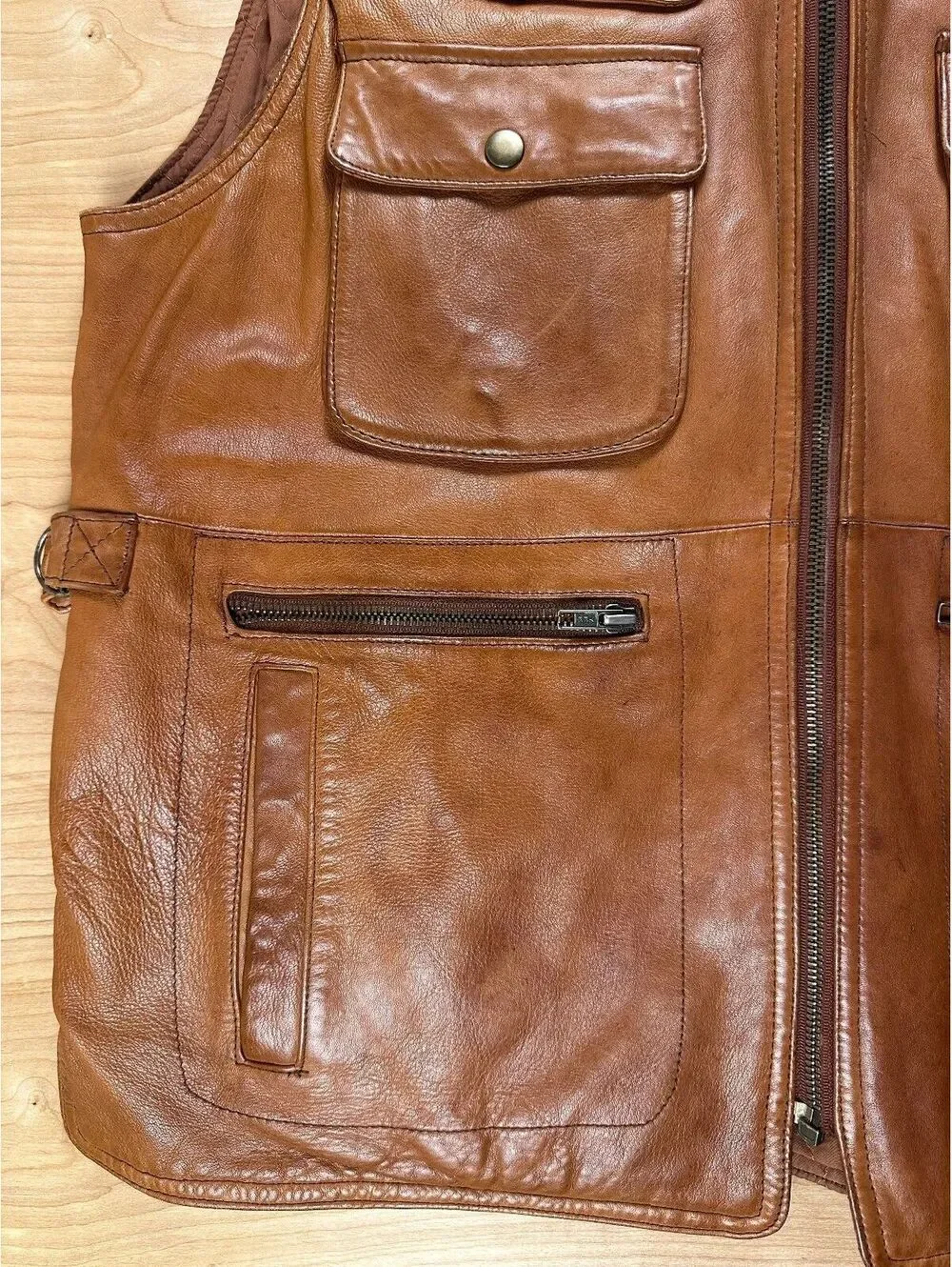 Vintage 80s Banana Republic Leather Safari Vest large utility pockets lined